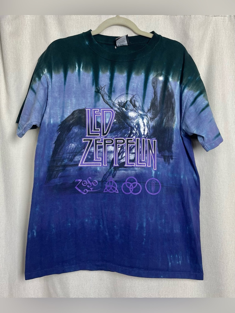 VTG Liquid Blue Led Zeppelin Zofo Rock N Roll Tie Die Woodstock T Shirt Large